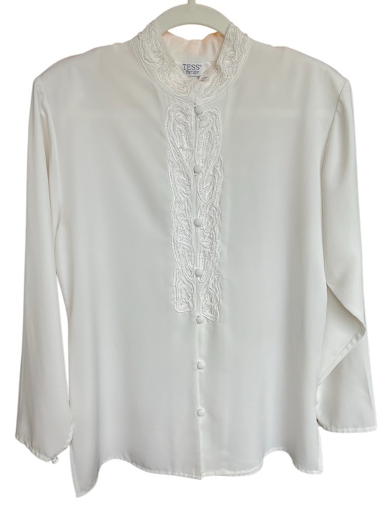 Vintage Tops - Tess Petite Vintage 80s 90s Soutache Mandarin Collar Blouse 12P
